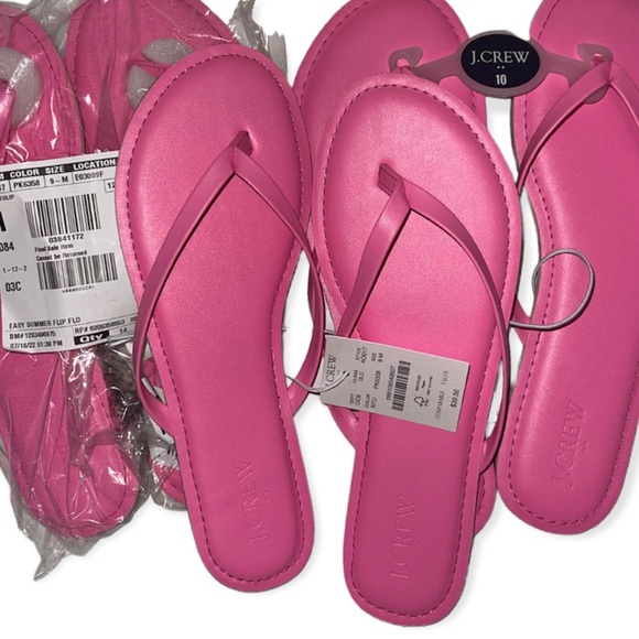 J. CREW Easy Summer Flip-Flops Pink Thong Sandals Padded Foot Bed Neon Tulip - Picture 6 of 8